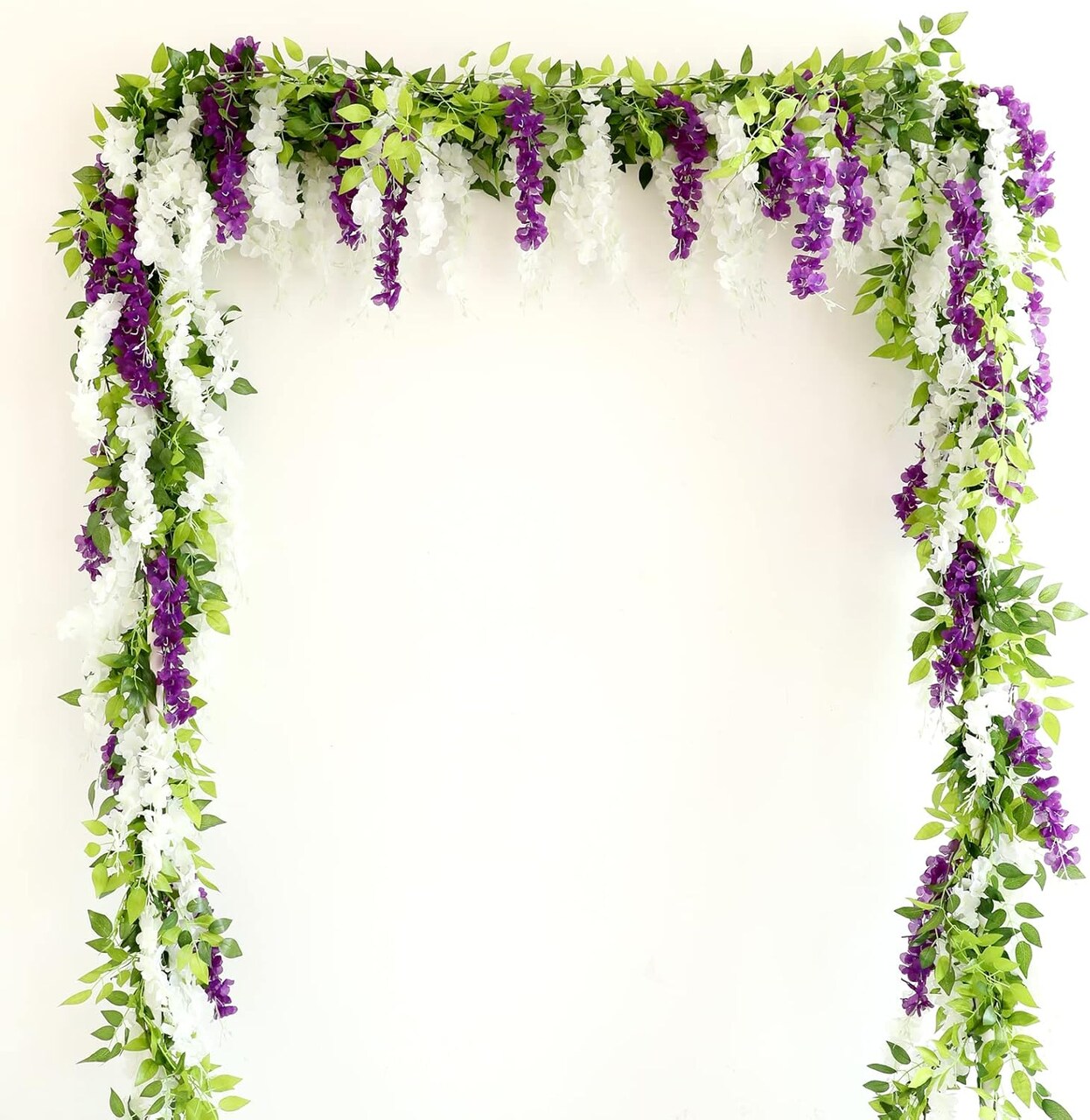 Wisteria Artificial Flowers Garland, 2Pcs 7.2Ft/Piece Silk Fake Wisteria Vine Kit, Hanging Flower for House Outdoor Garden Ceremony Outside Wedding Arch Floral Decor (2, White)